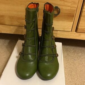 Green Button-Up Ankle Boots